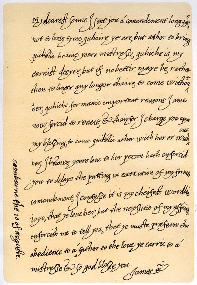 Brev fra James I til sønnen Charles, Prince of Wales, 10. august 1623. av King James I