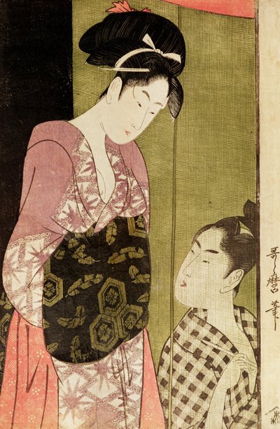 En mann som maler en kvinne (treblokktrykk) av Kitagawa Utamaro