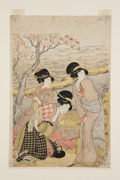 A Sake Party by the Sea (farget treblokktrykk) av Kitagawa Utamaro