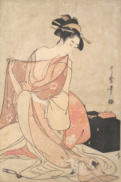 En kvinne og en katt, ca. 1793-94. av Kitagawa Utamaro
