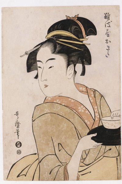 Et bysteportrett av servitrisen Okita fra Naniwaya Teahouse av Kitagawa Utamaro