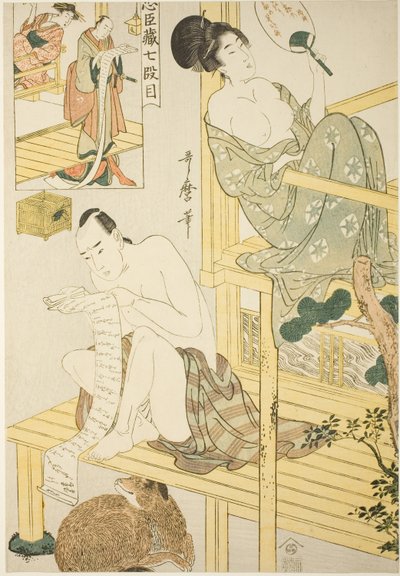 Akt syv, fra serien "Treasury of the Loyal Retainers (Chushingura) (Shichi-damme)" av Kitagawa Utamaro
