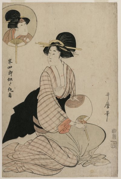 En attraktiv kvinne som ser ut som skuespilleren Iwai Hanshiro V, 1806. av Kitagawa Utamaro