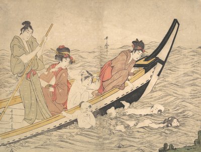Båtfest med barnesvømming, slutten av 1700-tallet. av Kitagawa Utamaro