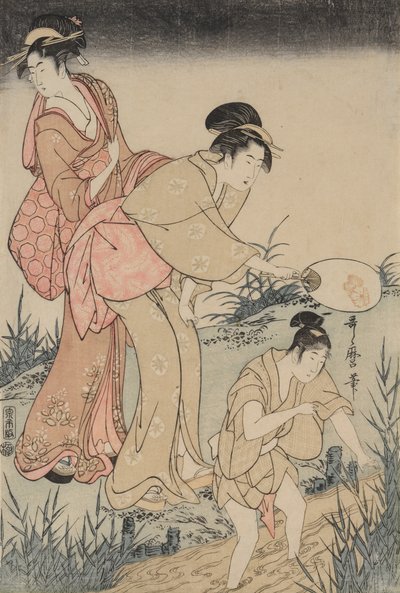 Å fange ildfluer under et piletre (til høyre) av Kitagawa Utamaro