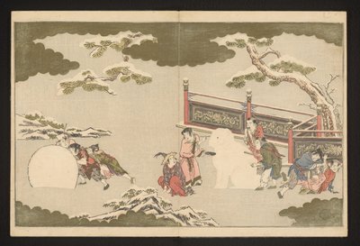 Kinesiske gutter leker i snøen av Kitagawa Utamaro