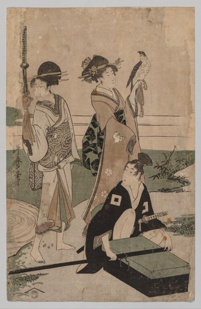 Daimyō og hans følge krysser en bekk i sletten nær Fuji av Kitagawa Utamaro