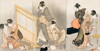 Dobbel pute. Triptych, ca 1794 av Kitagawa Utamaro