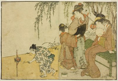 Enjoying Fireworks, fra den illustrerte boken "Picture Book: Flowers of the Four Seasons (Ehon shiki no hana)," vol. 1 av Kitagawa Utamaro