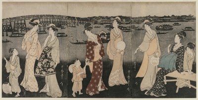 Nyter den kjølige kvelden langs Sumida-elven, ca. 1797-98. av Kitagawa Utamaro