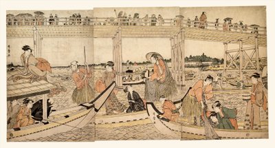 Fiskebåter med garn under Ryōgoku-broen av Kitagawa Utamaro