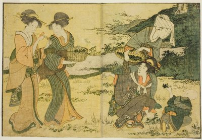 Gathering Spring Herbs, fra den illustrerte boken "Picture Book: Flowers of the Four Seasons (Ehon shiki no hana)," vol. 1 av Kitagawa Utamaro