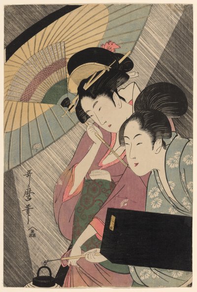 Geisha og ledsager på en regnfull natt av Kitagawa Utamaro