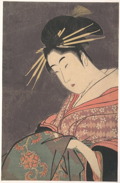 «Hanaōgi fra Gomeirō», fra serien Sammenligning av skjønnhetenes sjarm (Bijin kiryō kurabe: Gomeirō Hanaōgi) av Kitagawa Utamaro