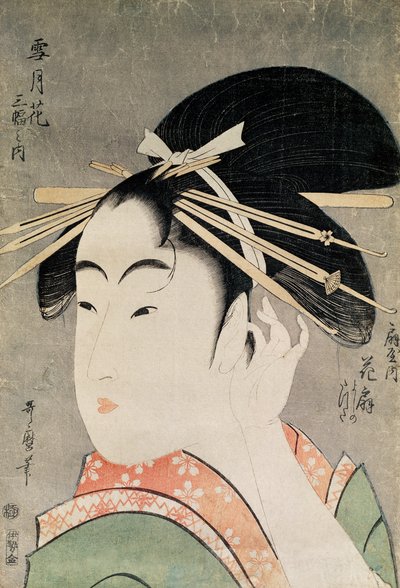 Head of a Woman (treblokktrykk i farger) av Kitagawa Utamaro
