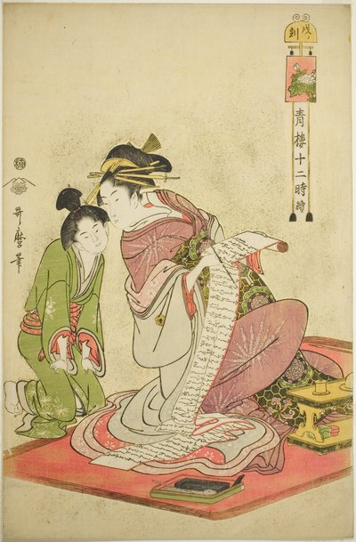Hour of the Dog (Inu no koku), from the series "Twelve Hours in Yoshiwara (Seiro juni toki tsuzuki)" av Kitagawa Utamaro