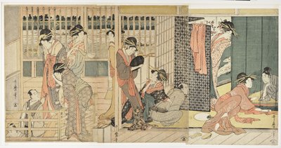 Morgenavskjed ved de midlertidige overnattingsstedene i Pleasure Quarter, 1801 av Kitagawa Utamaro