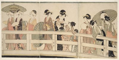 På toppen og under Ryogoku-broen av Kitagawa Utamaro