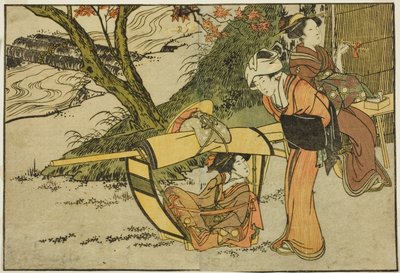 Utflukt for å se Maples in Autumn, fra den illustrerte boken "Picture Book: Flowers of the Four Seasons (Ehon shiki no hana)," vol. 2 av Kitagawa Utamaro