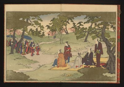 Piknik og nyter te i åsene ved Ueno, Edo av Kitagawa Utamaro