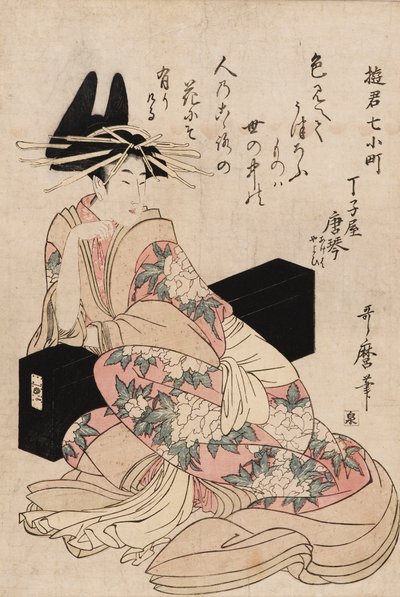 Trykk - Kurtisanen Chojiya Karakoto, 1700-tallet av Kitagawa Utamaro