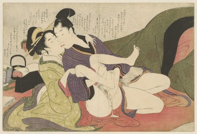 Prostituert kysser ung mann Negai no itoguchi (serietittel) av Kitagawa Utamaro