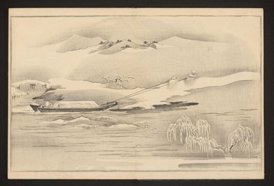 Å trekke en båt langs elven av Kitagawa Utamaro