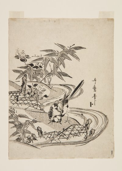 Sparrow (farget treblokktrykk) av Kitagawa Utamaro