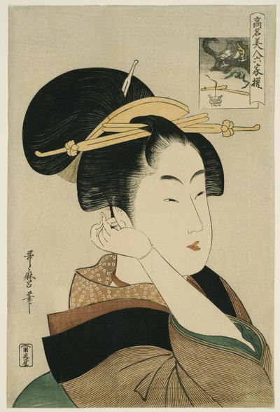 Tatsumi Roko, fra serien "Renowned Beauties Likened to the Six Immortal Poets" ("Komei bijin rokkasen") av Kitagawa Utamaro