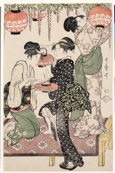 Teahouse girls under a wistaria espalier, 1795 av Kitagawa Utamaro