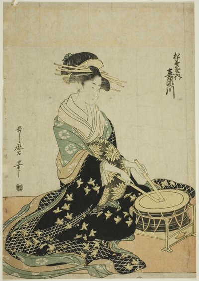 Courtesan Kisegawa fra Matsubaya, fra en serie uten tittel med kurtisaner fra Matsubaya som fem musikere av Kitagawa Utamaro