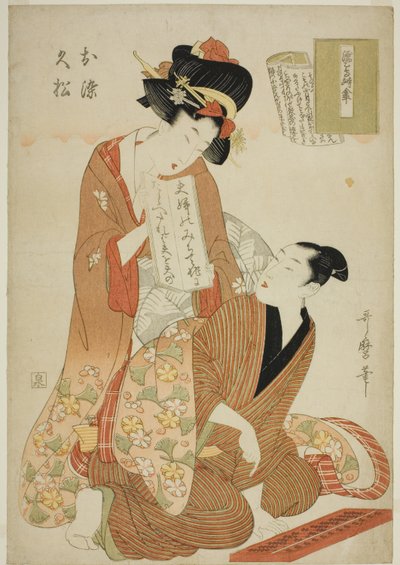Te Tokoro Ruri, Wet Swallow Negura Kara Paraply, fra Te-serien Tokoro Ruri B Letch (Onna Rully Book) (Wet Swallow Negura Kara Paraply, sent, Hisamatsu) av Kitagawa Utamaro