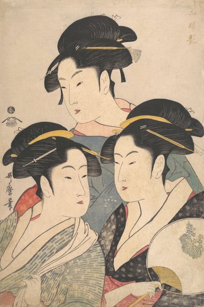 Tre skjønnheter fra Kwansei-perioden, ca. 1791. av Kitagawa Utamaro