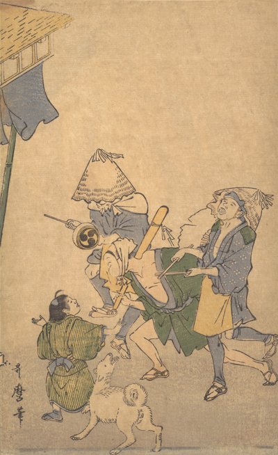 Three Revelers of the Lower Classes, Iført Komuso-hatter ..., sent på 1700-tallet - begynnelsen av 1800-tallet. av Kitagawa Utamaro