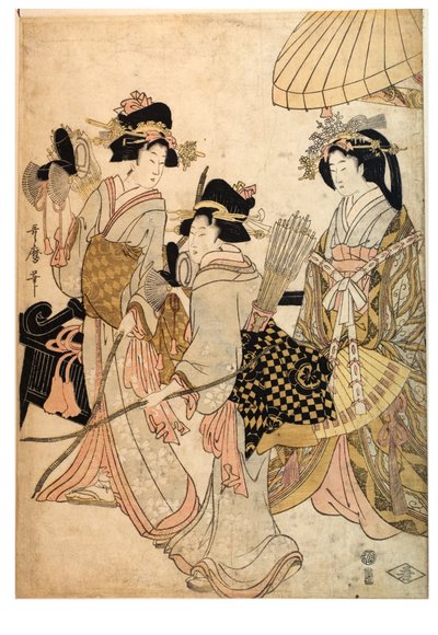 Tre kvinner som bueskyttere av Kitagawa Utamaro