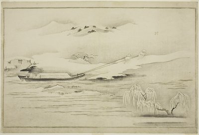 Towing a Barge in the Snow, fra albumet The Silver World, 1790 av Kitagawa Utamaro
