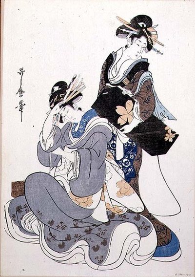 To kvinnelige figurer (farget treblokktrykk av Kitagawa Utamaro