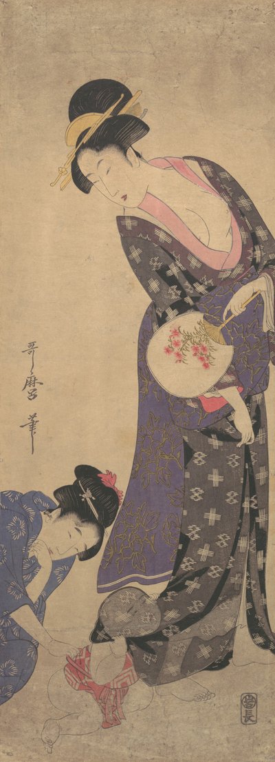 To kvinner med en baby som leker på gulvet, ca. 1793. av Kitagawa Utamaro