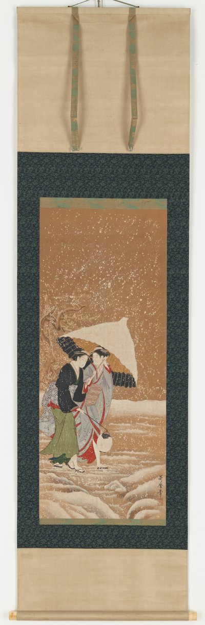 To jenter under paraply i snøstorm, 1753-1806. av Kitagawa Utamaro