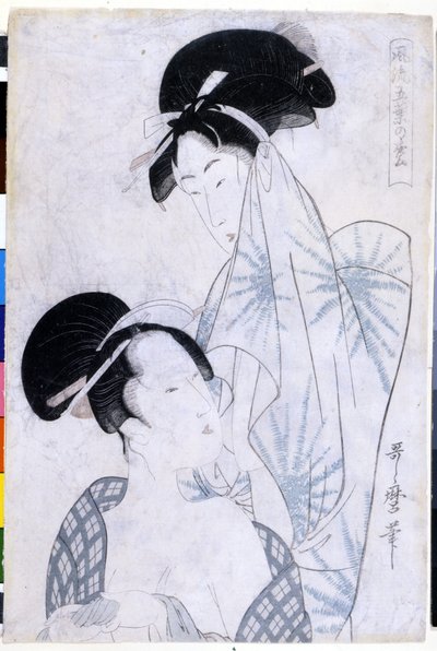 To kvinner forlater badet. 1800. Kunstverk av Utamaro KITAGAWA (1753-1806). av Kitagawa Utamaro