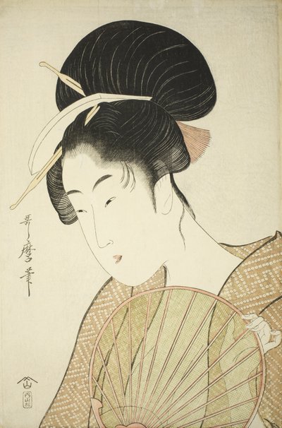 Kvinne som holder en rund vifte, ca. 1797 av Kitagawa Utamaro