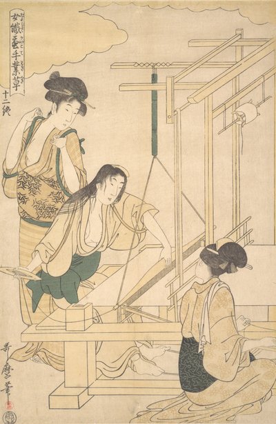 Kvinner som vever silkestoff, ca. 1800. av Kitagawa Utamaro
