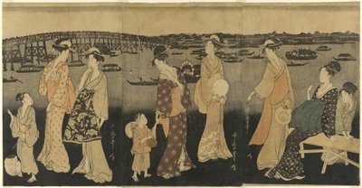 Kvinner ser på fyrverkeri ved Sumida-elven av Kitagawa Utamaro