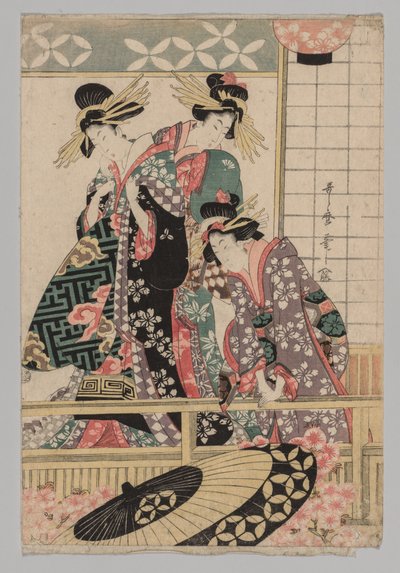 Yoshiwara kvinner ser inn i gaten om våren av Kitagawa Utamaro