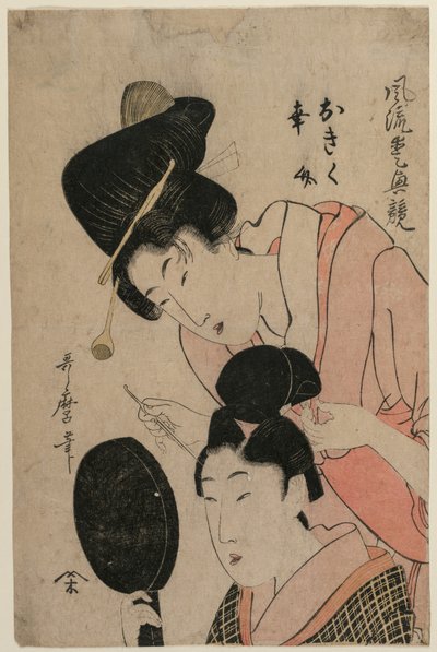 The Lovers Okiku og Kozuke (fra serien An Elegant Comparison of Charming Features) av Kitagawa Utamaro II