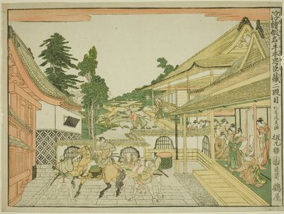 Act II (Nidanme), fra serien "Perspective Pictures of the Storehouse of Loyal Retainers (Uki-e kanadehon Chushingura)" av Kitao Masayoshi