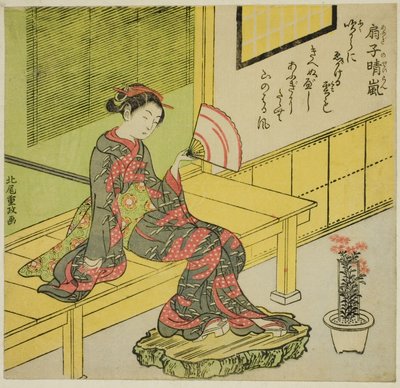 Fjerner bris fra en vifte (Ogi no seiran) av Kitao Shigemasa