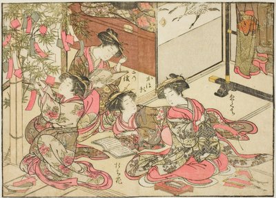 Kurtisaner fra Shin Kanaya, fra boken "Mirror of Beautiful Women of the Pleasure Quarters (Seiro bijin awase sugata kagami)," vol. 2 av Kitao Shigemasa