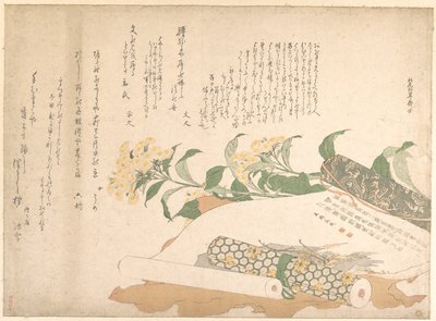 Tusenfryd og to makimono av Kitao Shigemasa