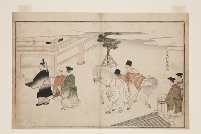Nyttårspresentasjon av en hvit hest (farget treblokktrykk) av Kitao Shigemasa